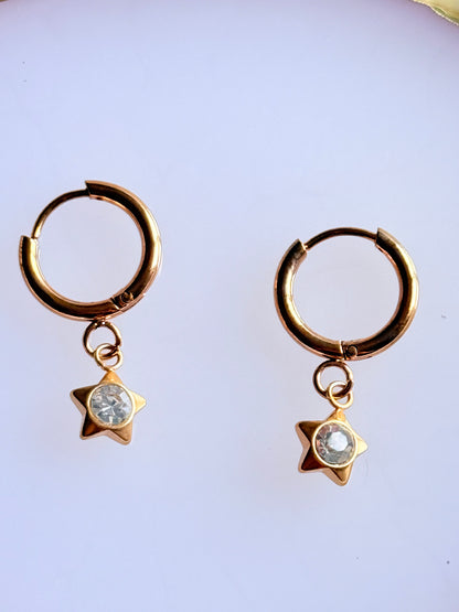 Gold Star Hoop Earrings - Dainty Crystal Huggie Hoops | SMGemz