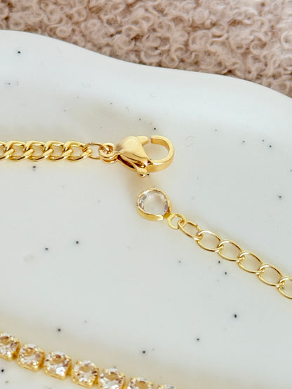 18k Gold Plated Crystal Chain Bracelet - Adjustable Cubic Zircon Tennis Bracelet