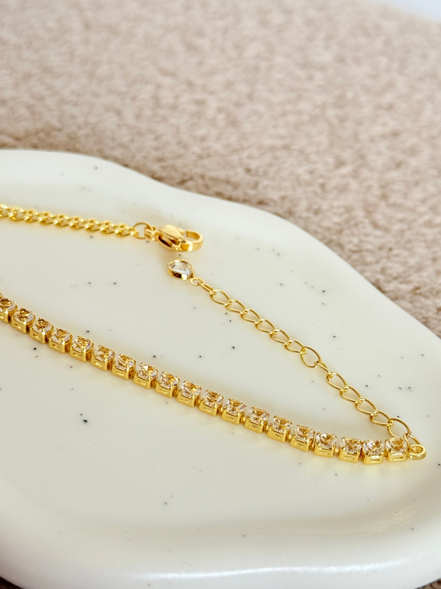 18k Gold Plated Crystal Chain Bracelet - Adjustable Cubic Zircon Tennis Bracelet