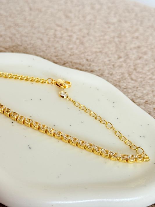 18k Gold Plated Crystal Chain Bracelet - Adjustable Cubic Zircon Tennis Bracelet