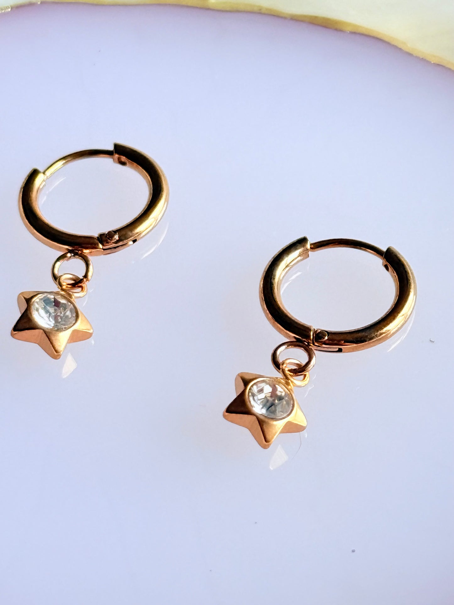 Gold Star Hoop Earrings - Dainty Crystal Huggie Hoops | SMGemz