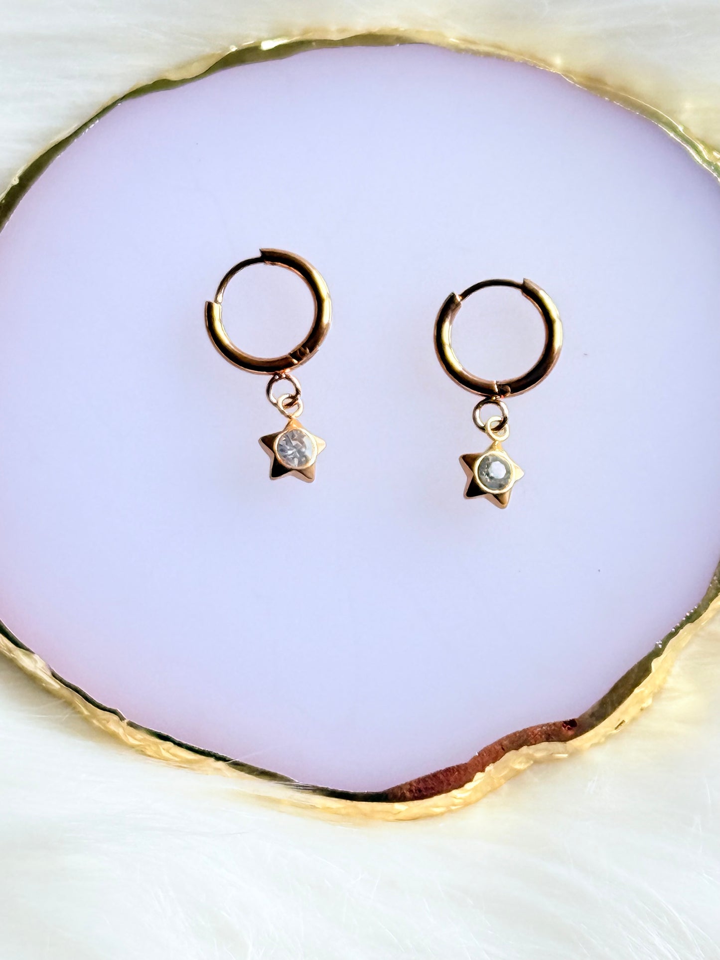 Gold Star Hoop Earrings - Dainty Crystal Huggie Hoops | SMGemz
