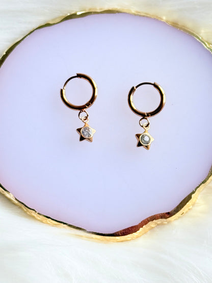 Gold Star Hoop Earrings - Dainty Crystal Huggie Hoops | SMGemz