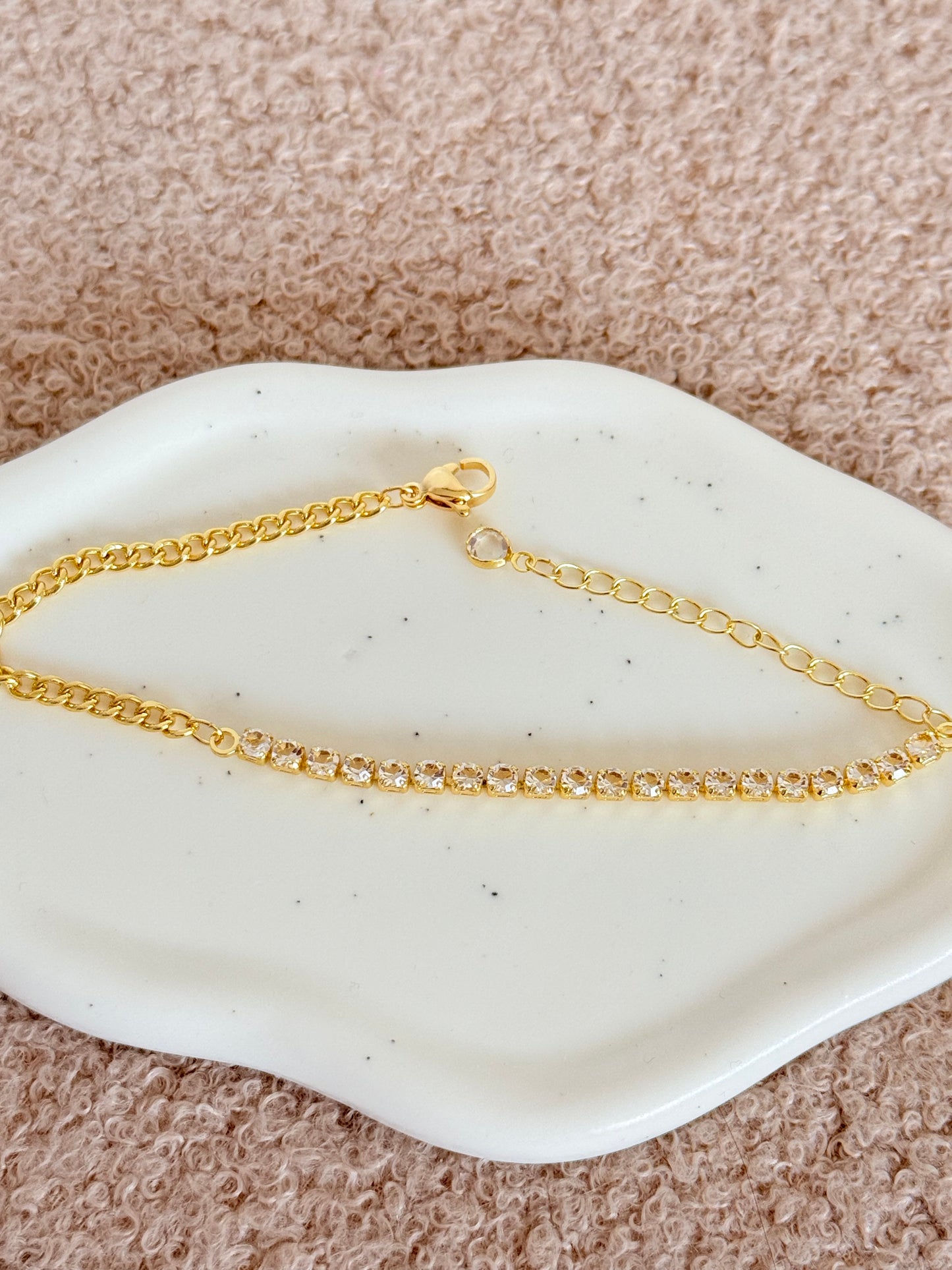 18k Gold Plated Crystal Chain Bracelet - Adjustable Cubic Zircon Tennis Bracelet