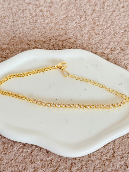 18k Gold Plated Crystal Chain Bracelet - Adjustable Cubic Zircon Tennis Bracelet
