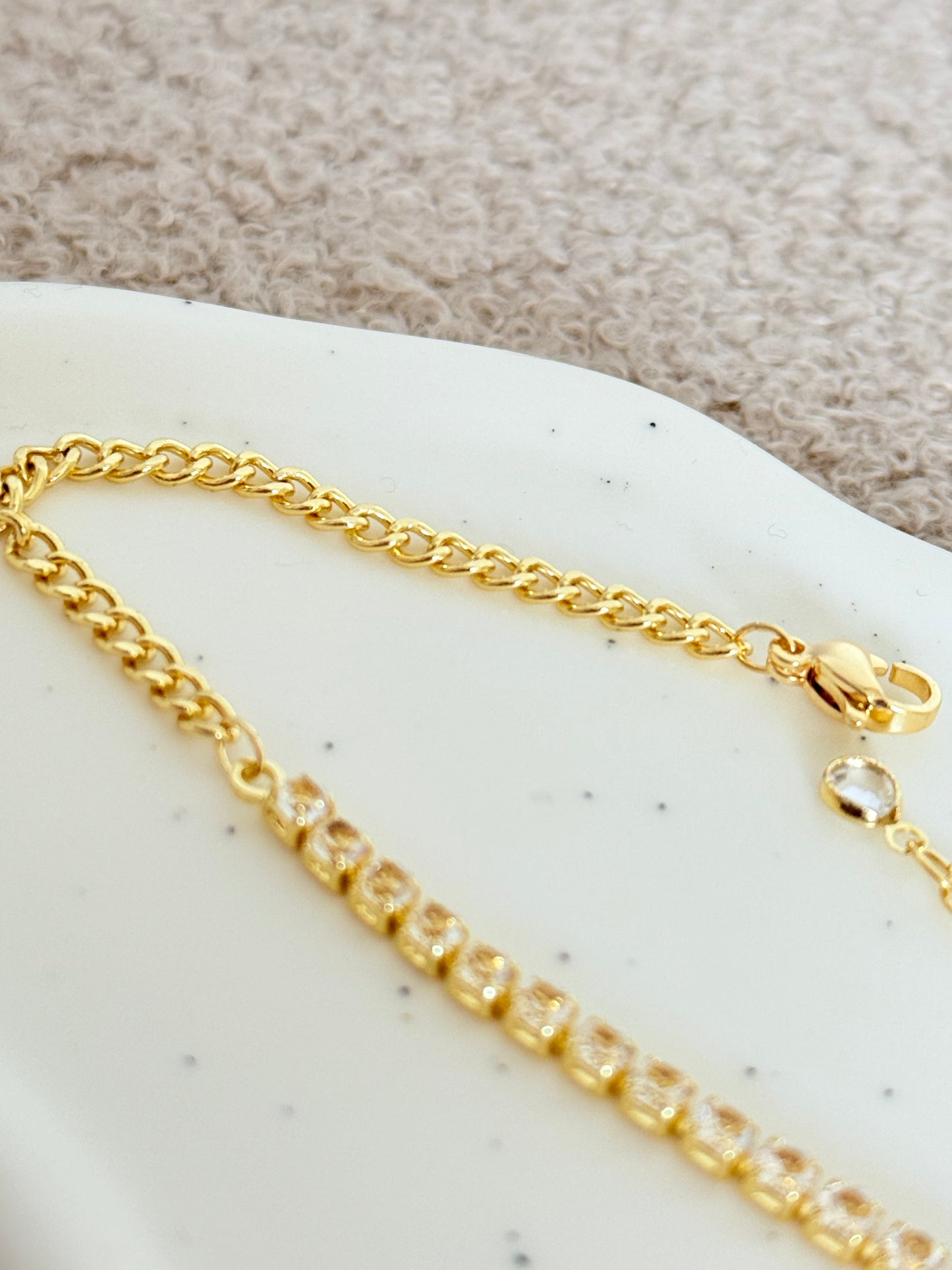 18k Gold Plated Crystal Chain Bracelet - Adjustable Cubic Zircon Tennis Bracelet