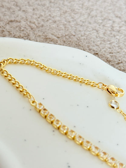 18k Gold Plated Crystal Chain Bracelet - Adjustable Cubic Zircon Tennis Bracelet