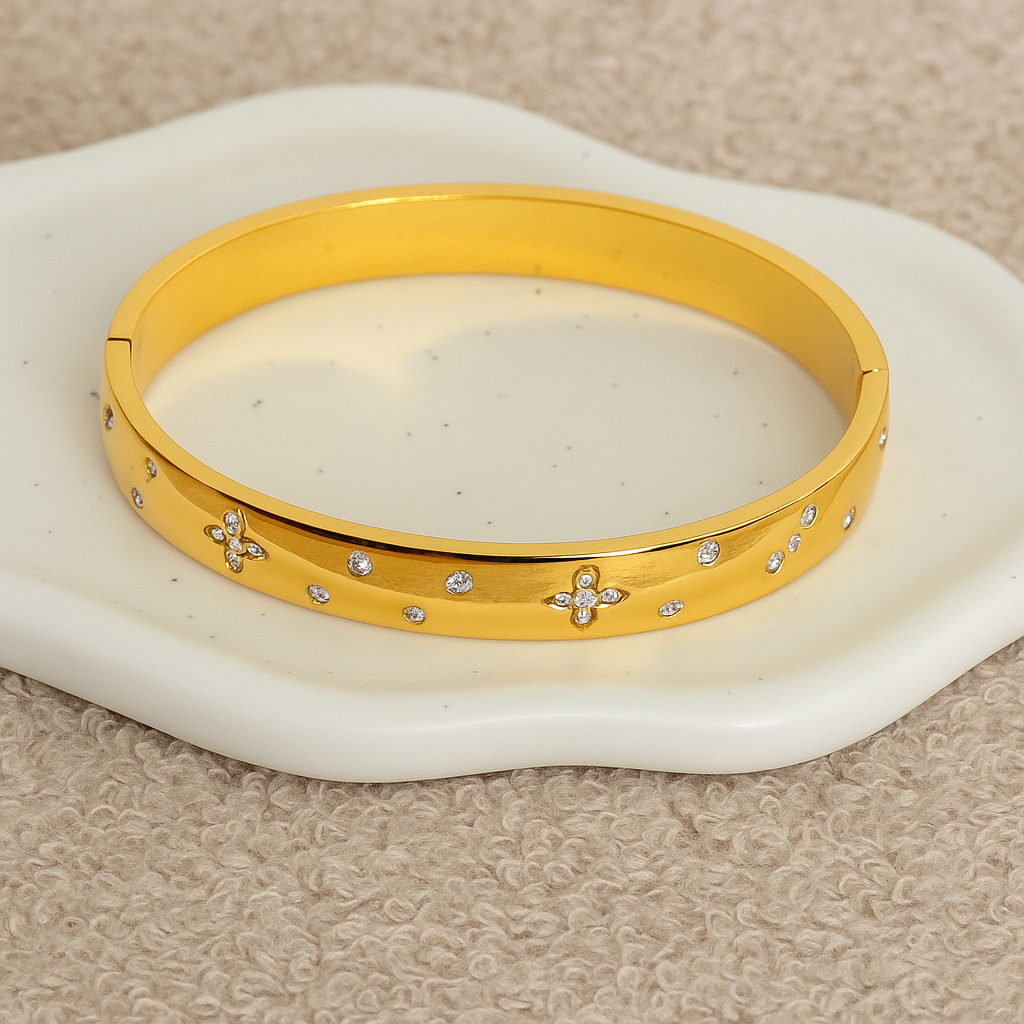 2 18k gold plated stainless steel bracelets bundle with zircons rhinestones