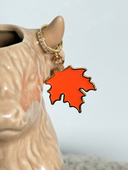 Orange Maple Leaf Gold Hoop Earrings - Autumn Jewellery | SMGemz