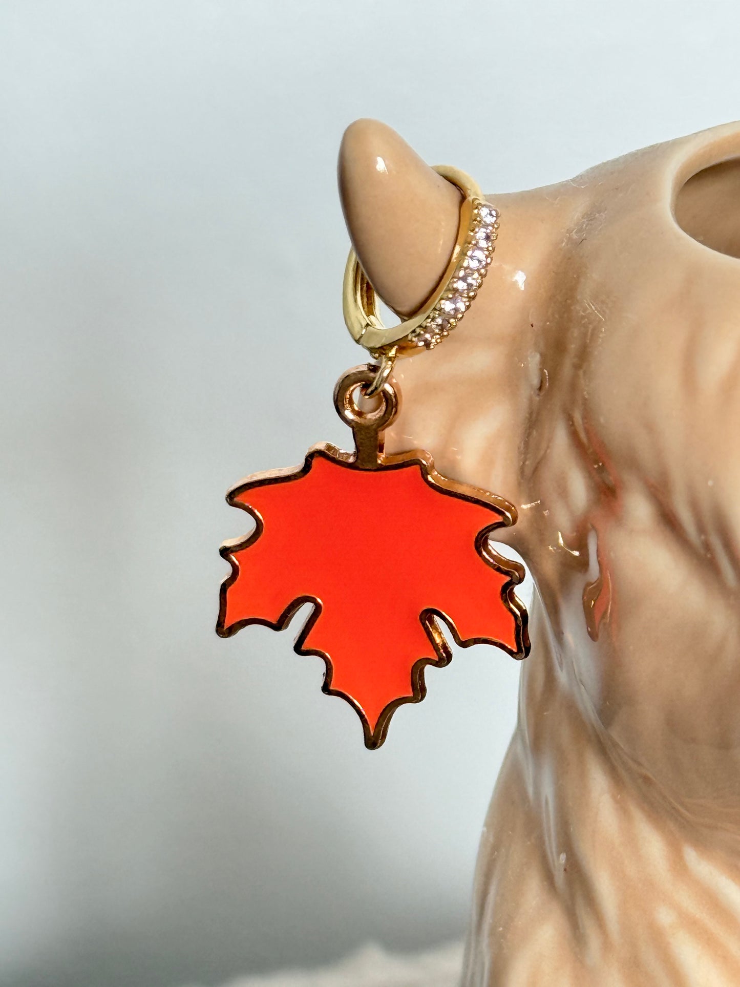 Orange Maple Leaf Gold Hoop Earrings - Autumn Jewellery | SMGemz