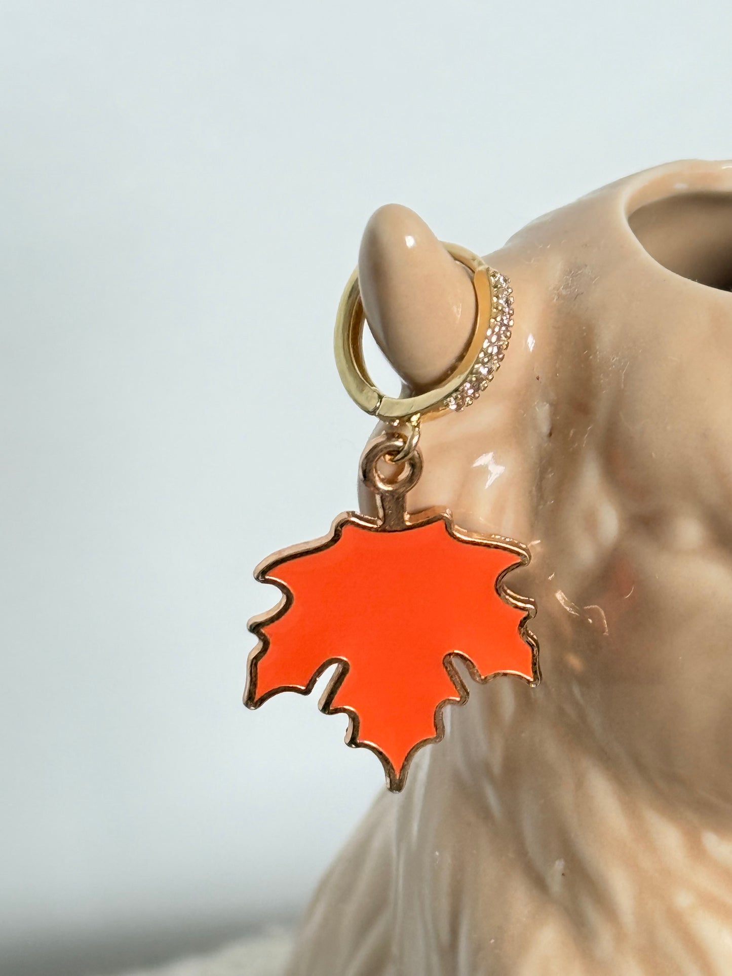 Orange Maple Leaf Gold Hoop Earrings - Autumn Jewellery | SMGemz