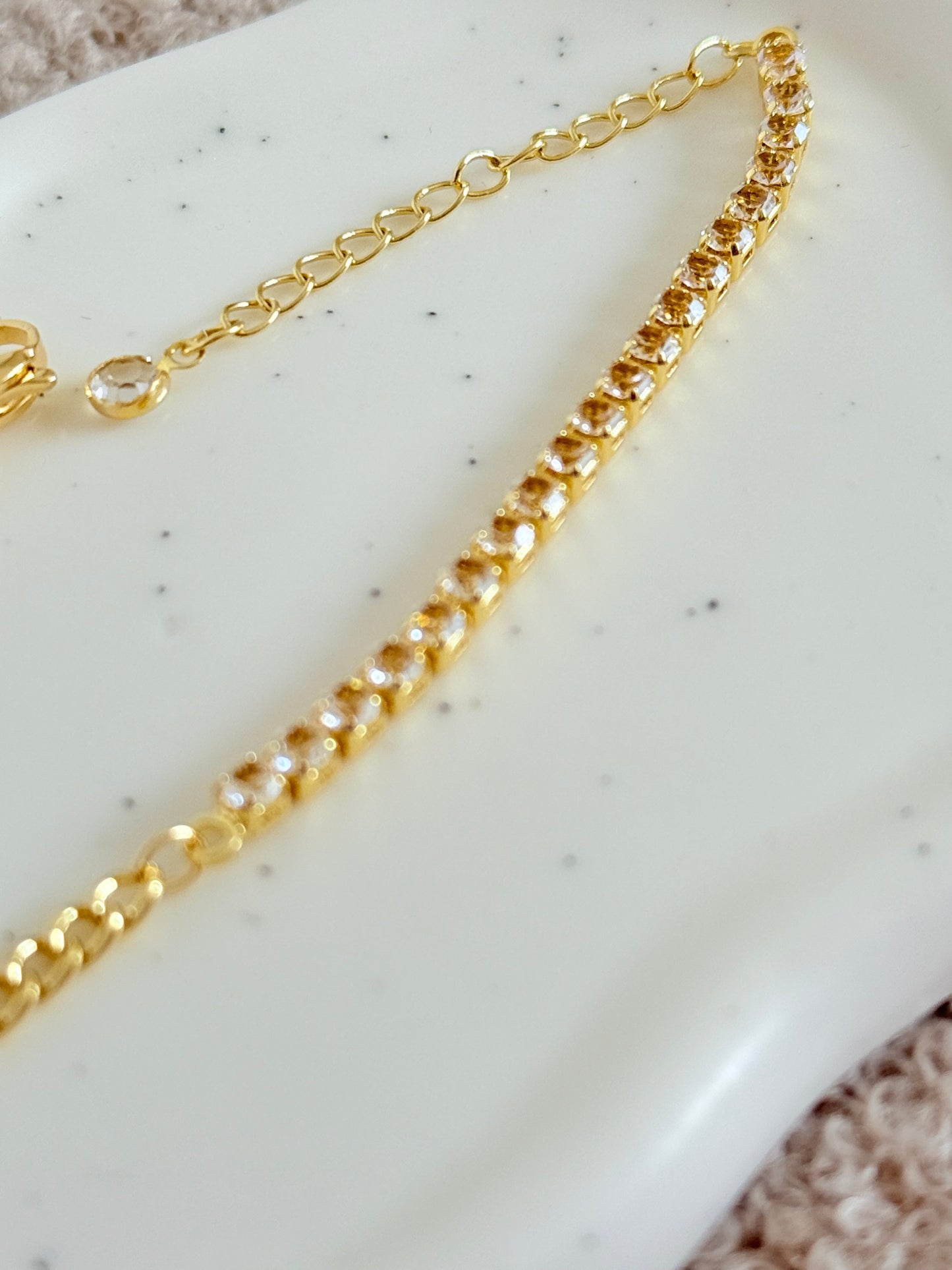 18k Gold Plated Crystal Chain Bracelet - Adjustable Cubic Zircon Tennis Bracelet