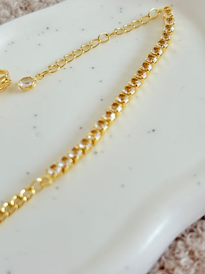 18k Gold Plated Crystal Chain Bracelet - Adjustable Cubic Zircon Tennis Bracelet