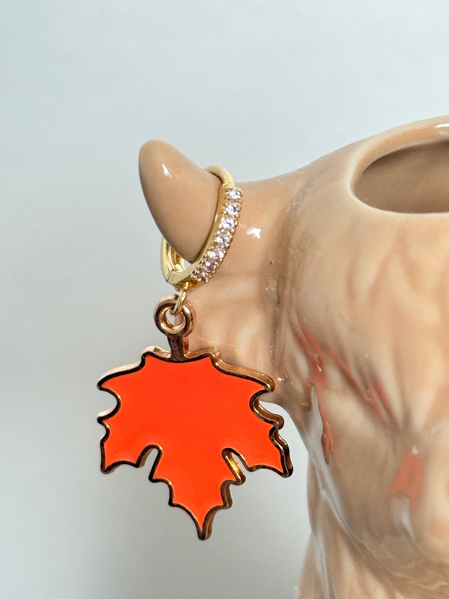Orange Maple Leaf Gold Hoop Earrings - Autumn Jewellery | SMGemz