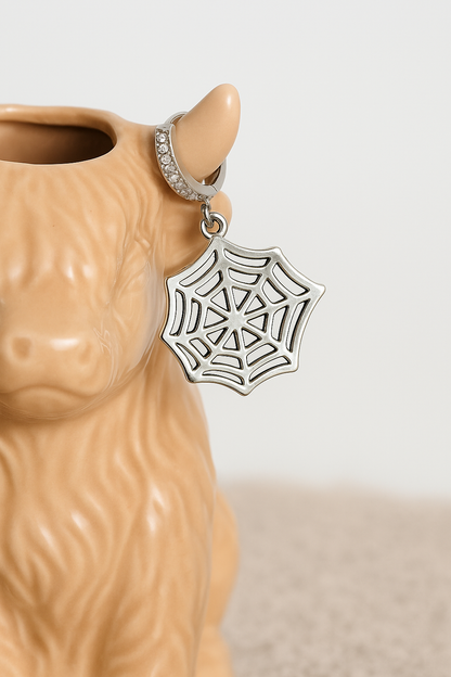 Silver Spider web Hoop Earrings - Halloween Charm Earrings | SMGemz