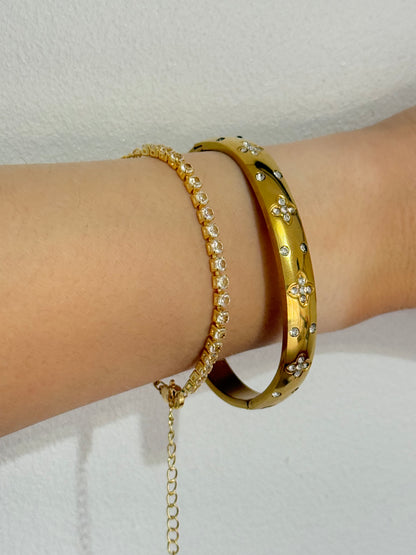 2 18k gold plated stainless steel bracelets bundle with zircons rhinestones